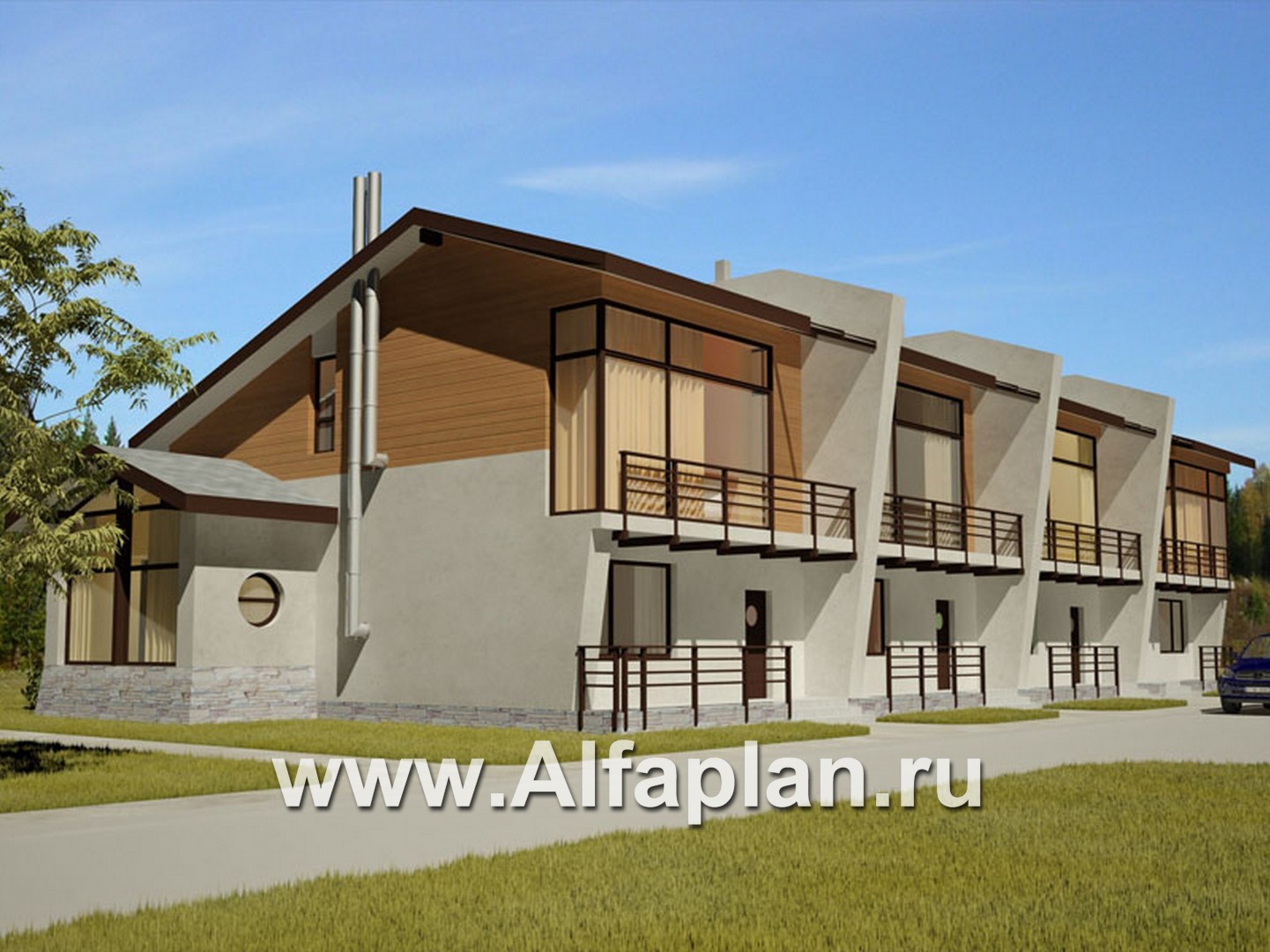Проекты домов Альфаплан - Двухэтажный коттедж на 4 семьи - основное изображение